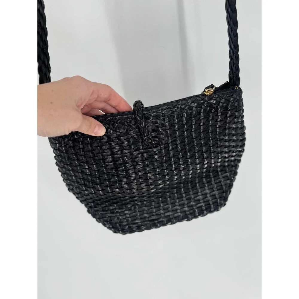 Talbots Crossbody Bag Women Small Black Good Woven Leather Vintage Aesthetic - Picture 5 of 12